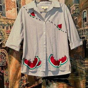 Bechamel Cotton Blue Striped Watermelon Shirt Size Medium